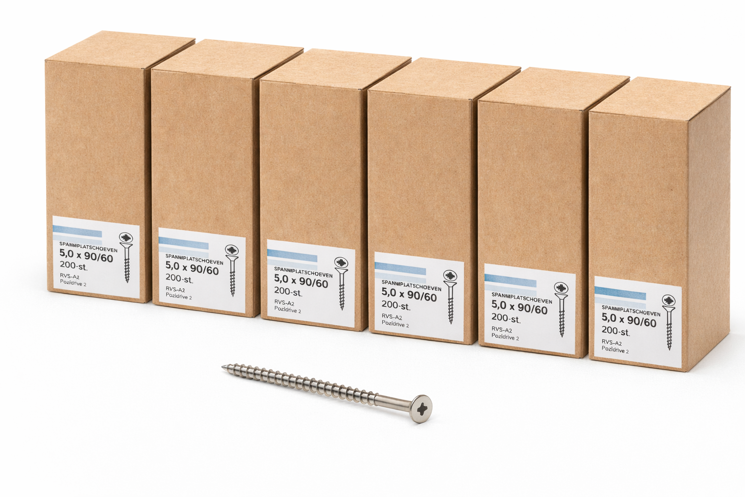 18c72b03-699e-4fbc-af2d-90ef57cebfbc 6X Hoenderdaal spaanplaatschroeven 5.0x90/60 RVS A2 – 200 stuks - Afbeelding 1