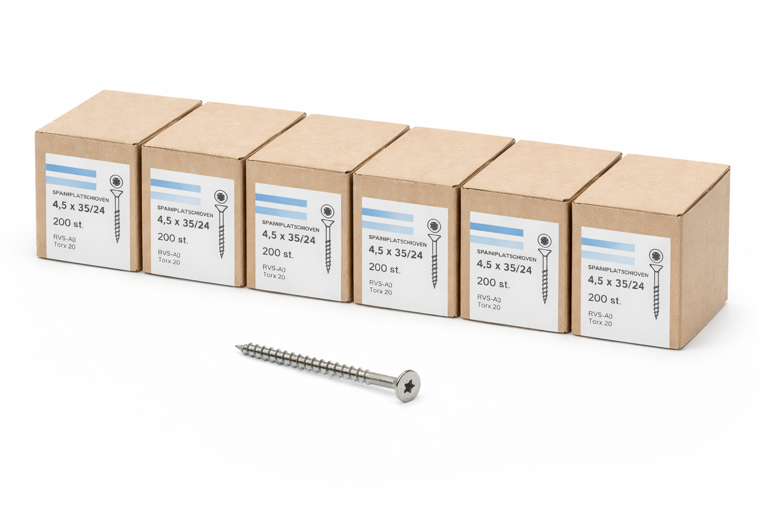 e9816615-48e0-473e-b381-54f26fa55847 6X Hoenderdaal spaanplaatschroeven 4,5x35/24 RVS A2 – 200 stuks - Afbeelding 1