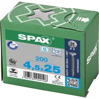 Spax spaanplaatschroef platverzonken kop RVS Pozidriv PZ2 4,5 x 25 mm - 200 stuks