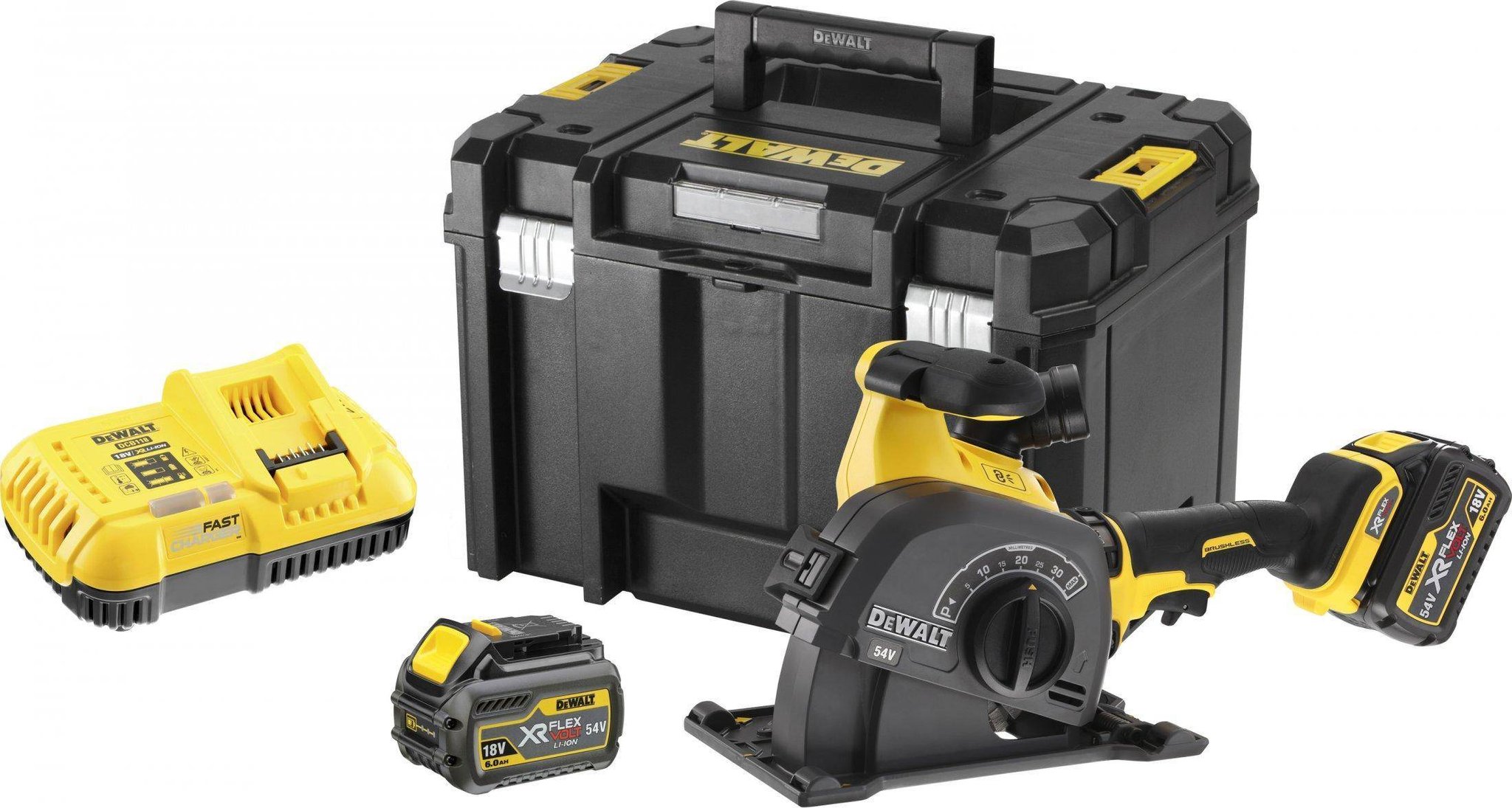 DeWalt DCG200T2 54V XR Accu-Sleuvenfrees 125mm inclusief 2x 6.0Ah Accu's