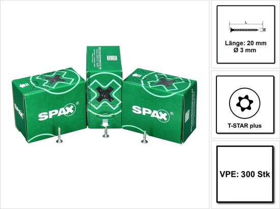 SPAX achterwandschroef 3x20 T-STAR Plus Torx TX10 300 Stk