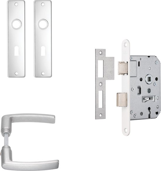 550x584.jpg AXA Binnendeurbeslag set (Edge) Aluminium: Kruk (model Blok) op schild - Afbeelding 1