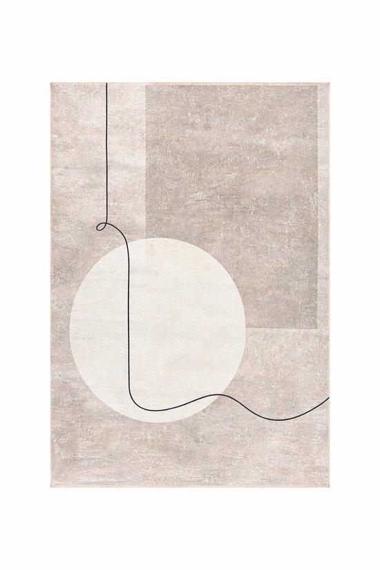 Vloerkleed 160x230 cm – Modern Abstract met Stripe | Beige/Grijs