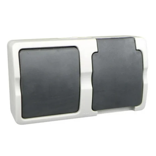 Ratio Combinatie Wisselschakelaar/Stopcontact Spatwaterdicht IP54 Horizontaal Grijs